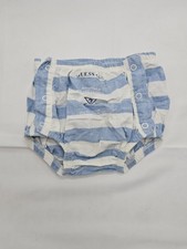 Vintage 1990s Baby GUESS Jean Shorts Blue And White Stripe Size 6 M