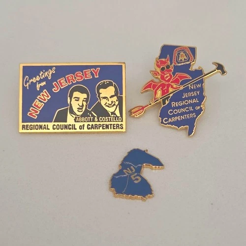 Vintage New Jersey Carpenters Union Pin Lot Abbott Costello Jersey Devil - product listing photo