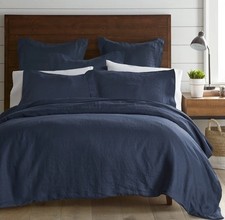 Levtex Home 100 Washed Linen KING Duvet Cover Navy Blue