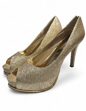 Nine West Gold Glitter Peep-toe Heels