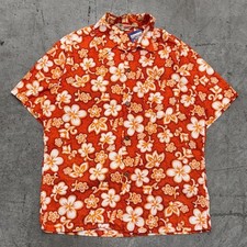 Vintage 60s Hawaiian Flowers Loop Collar Button Up Shirt Large Island Fashions