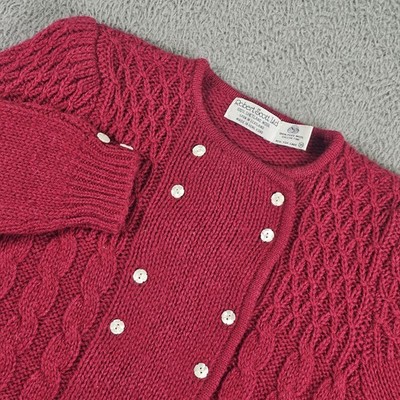 Vintage Robert Scott Sweater Womens 34 Red Shetland Wool Cable Knit 80s