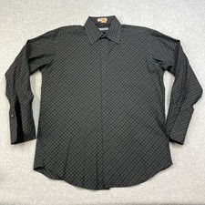 Claiborne Luxe Dress Shirt Mens Large Black Check Long Sleeve Button Down