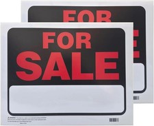 2-Pack  FOR SALE  Signs 9" x 12"   Waterproof Plastic, Red  White on Blac