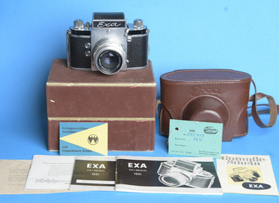 Ihagee Exa Modell 1961 + Tessar 2,8/50 in OVP mit Tasche und vielen Dokumenten