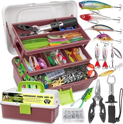 413Pc Fishing Lures Kit Bass Fish Gear Kit for Freshwater Tackle Box with Tackle