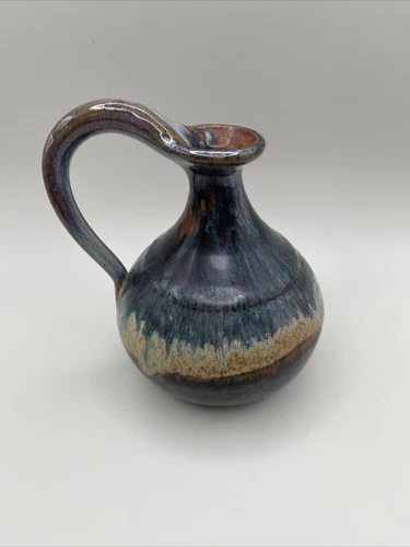Vintage Midcentury Bob Haley Pottery Jug Pitcher Vase Applegate Oregon Blue