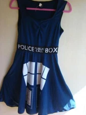 DOCTOR WHO BLUE TARDIS SKATER DRESS LADIES JUNIOR SIZE SMALL BRAND NEW LAST 1