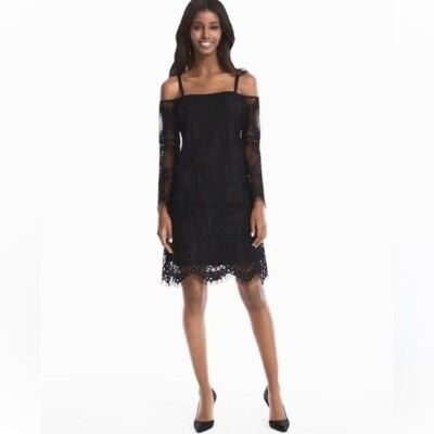 White House Black Market | Women's Cold Shoulder Black Lace Shift Dress  Size 10 | eBay