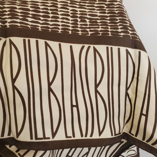 Vintage Bill Blass Square Scarf Brown Tan Spell Out Silky - Picture 4 of 10
