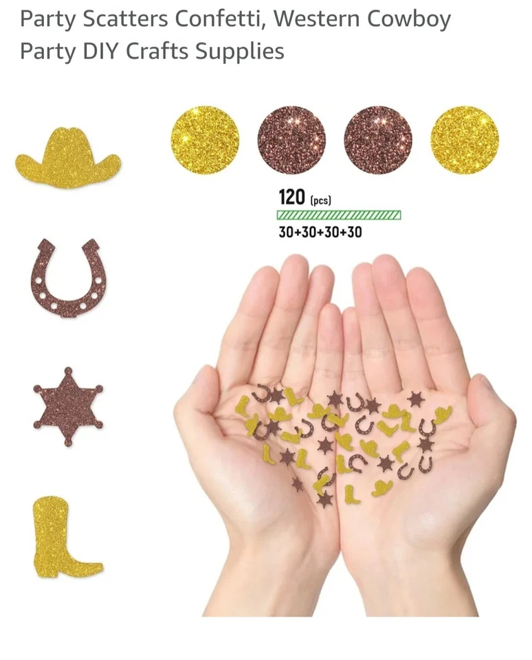Cowboy Country Confetti - 10 (DIEZ) Paquetes - Vaquero, Botas, Sombreros, Estrellas, Zapatos de Caballo  Foto 3 de 4