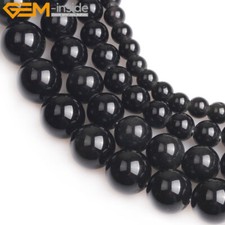 Natural Round Black Obsidian Beads Jewelry Making Strand 15" 2-2.5mm Big Hole