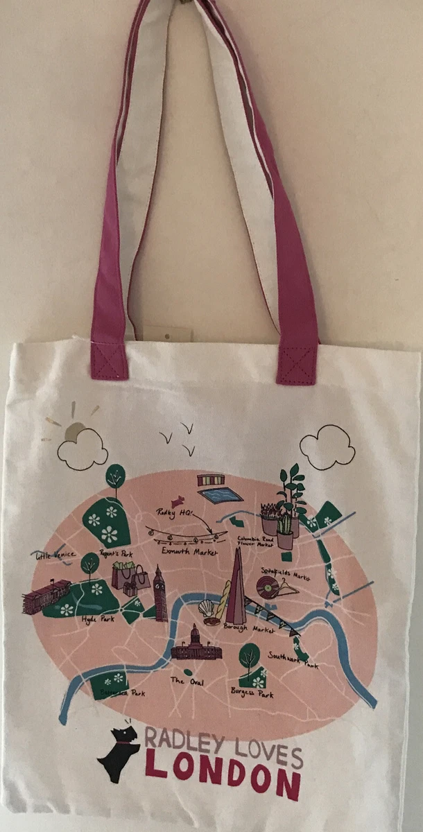 Radley Cream Pink London Themed Cotton Canvas Tote Bag 16 X 13.5