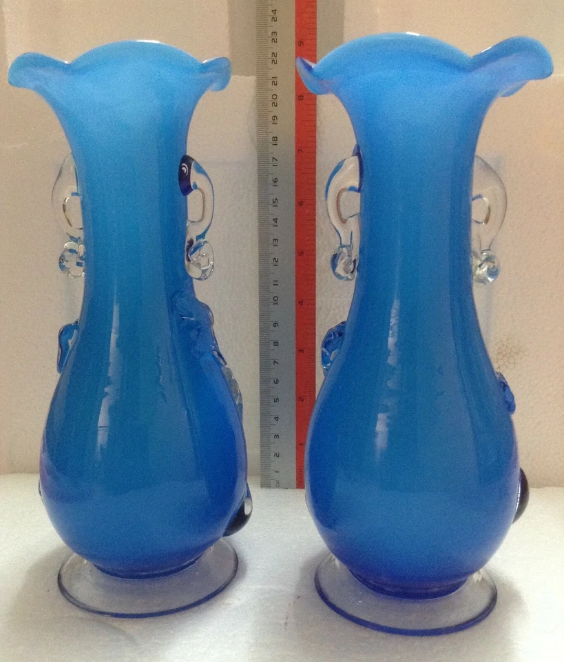 VINTAGE MURANO Art Glass Light Blue Vase x 2 pcs - Image 3 of 4