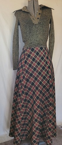 Vintage Crissa Linea Italiana Italy Wool Maxi Dress Tartan Gold Red Holiday S - Picture 2 of 14