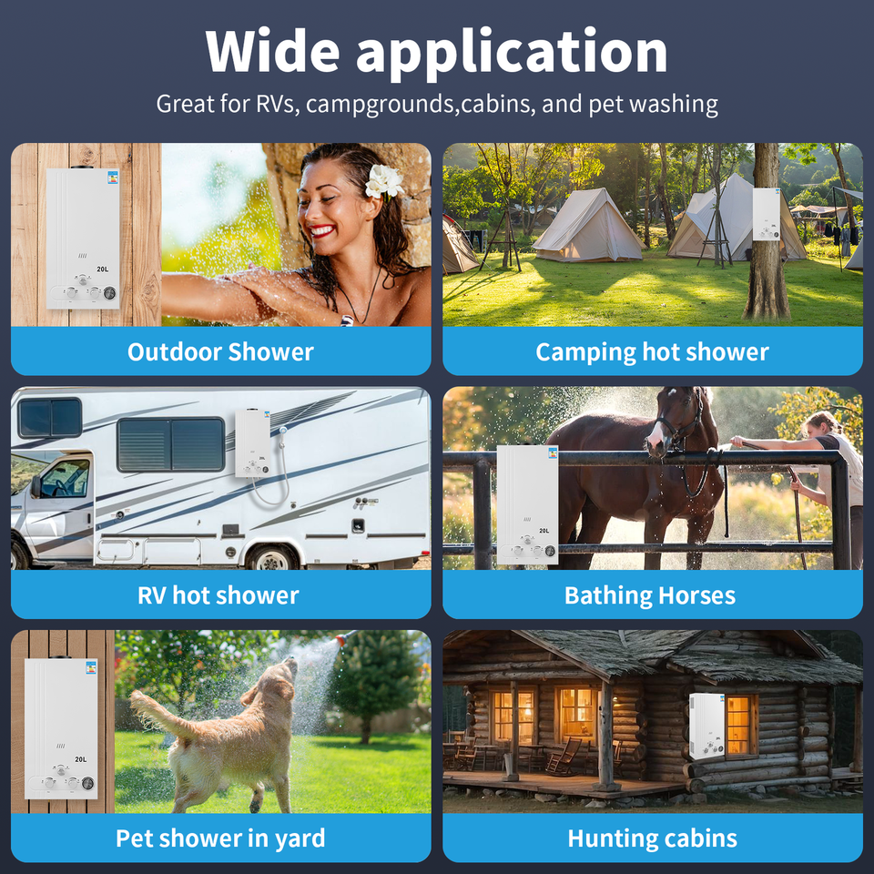 20L Tankless Propane Gas Water Heater LPG Instant Boiler Outdoor