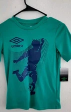 Umbro Simply Green Soalite Blue Soccer Player Print Active T Shirt Sz M 8/10 New