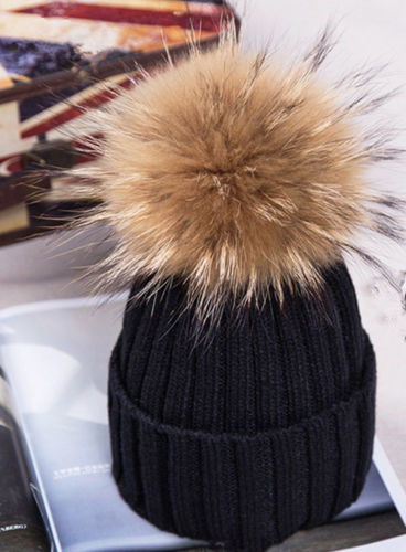Winter Racoon Faux Fur Pom Pom 