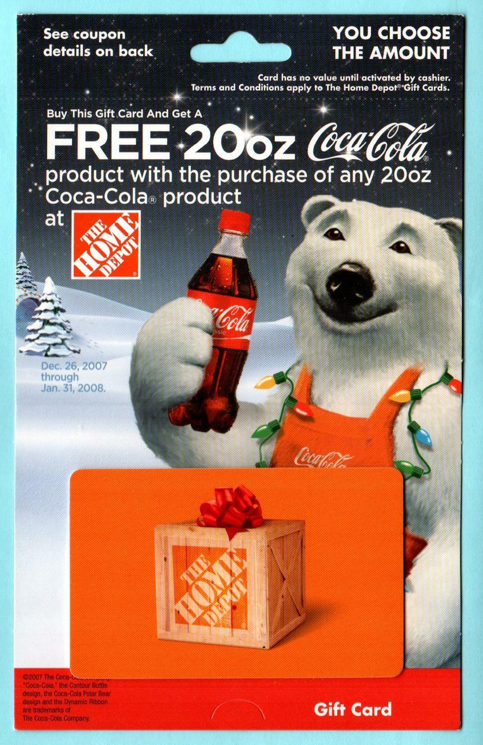 THE HOME DEPOT Coca-Cola, Wooden Crate with a Red Bow ( 2007 ) Gift Card ( $0 )