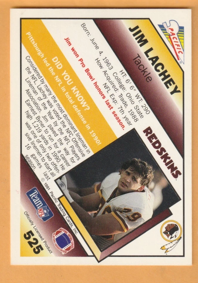 Jim Lachey Washington Redskins AUTO Signed 1991 Pacific Ohio State Buckeyes - Image 2 of 2