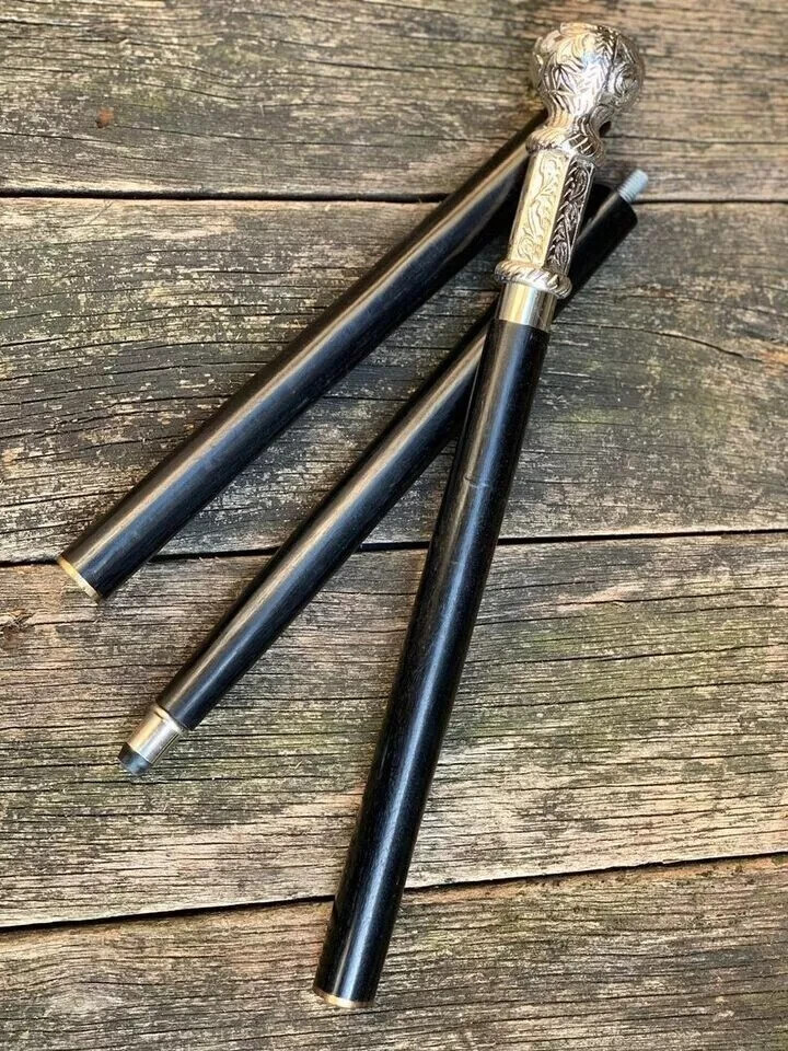 Victorian Walking Stick Solid Brass Chrome Plated… - image 4