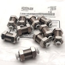 Lot of 10 SMC KQ2E04-00N Bulkhead Union Fitting, ø4 Tubing, Nickel Plated Brass