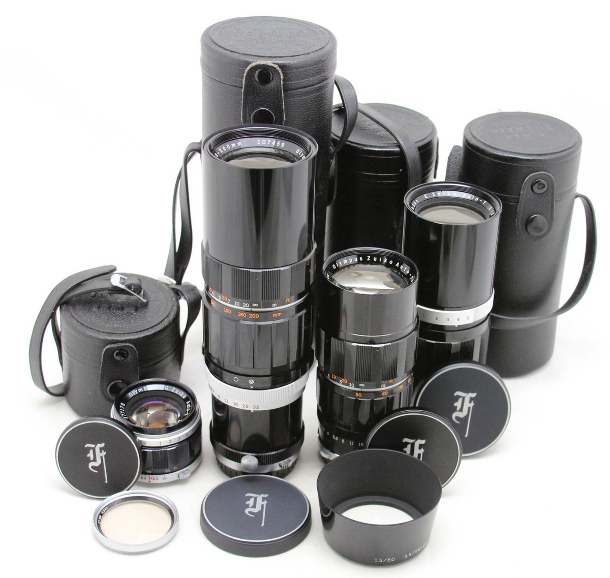 vintage camera Olympus Pen F / Pen FT & 4x Zuiko lens 40, 90, 150