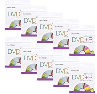 Memorex 32020060100 Blank DVD+R 16X 10 Pack Bulk of Ten (100 Total Discs)