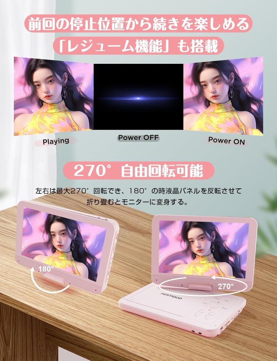 2024 New Model AESTIQUO Portable DVD Player 12.5-inch Type 10.5