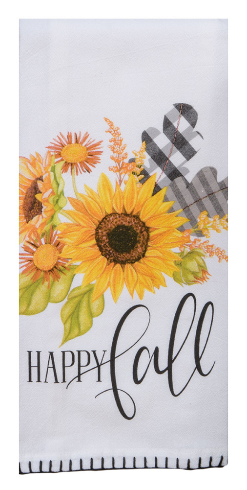 HAPPY FALL Sunflowers Krinkle Flour Sack Kitchen Towel - "Gi