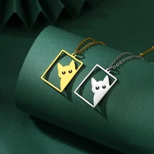 VASSAGO Head Extending Kitten Pendant Necklace Stainless Steel Cute Jewelry