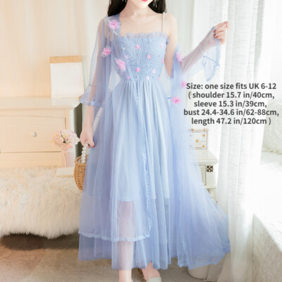 Women Mesh 2 Pieces Dress 3D Floral Beaded Lolita Fairy Princess Midi  Casual | eBay