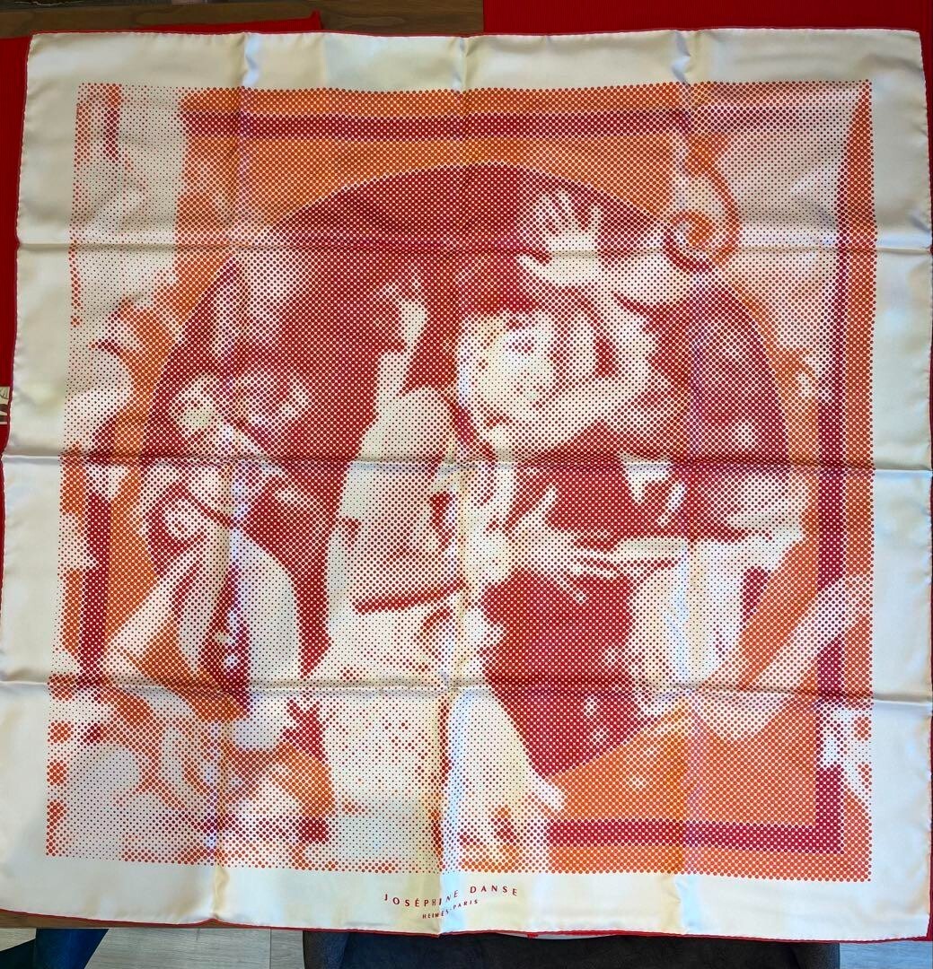 Bufanda de baile Hermes Carre90 Josephine blanca roja seda 100 damas