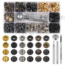 132 Sets Leather Snap Fasteners Kit Metal Snap Buttons Press Studs for Clothes