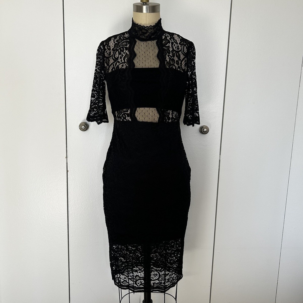 black midi lace bodycon dress Lace Midi Party Bodycon Dress In BLACK