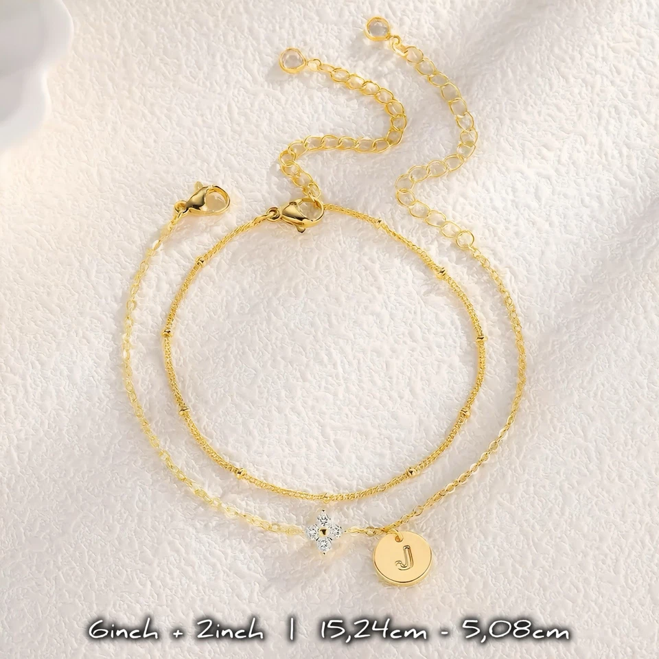 Personalisiertes Initial Armband Gold – 2-reihig, Zirkonia Klee, verstellbar - Bild 3 von 4