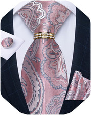 Mens Silk Tie Set Necktie Pocket Square Cufflinks Gold Tie Ring Gift Box