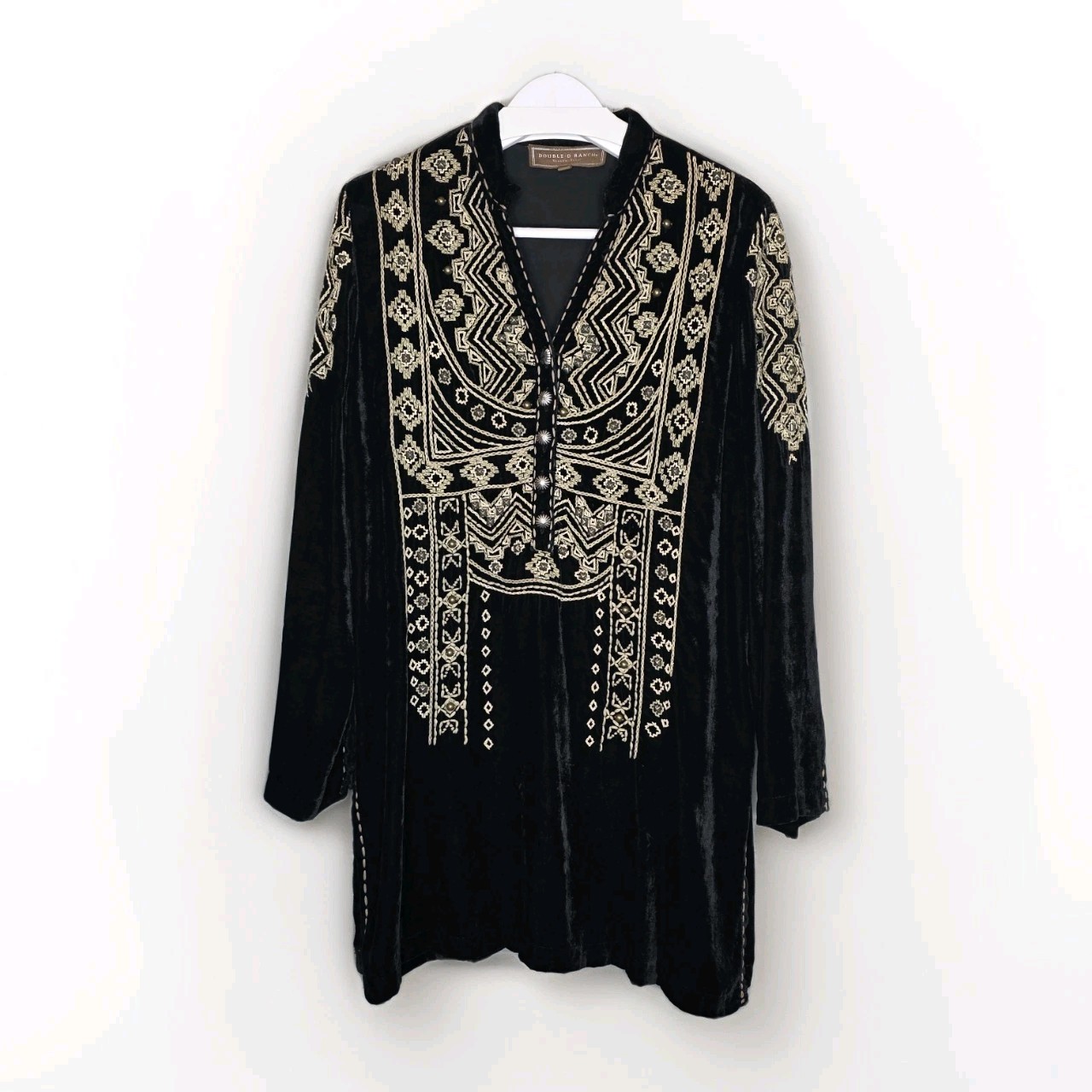 Double D Ranch Black Velvet Studded Embroidered Tunic Dress Medium Western