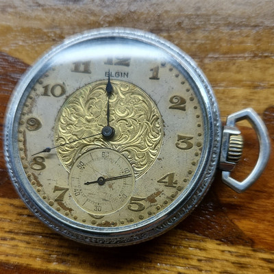 Elgin Pocket Watch 17 Jewels Open Face White Dial Arabic Manual Silver Base