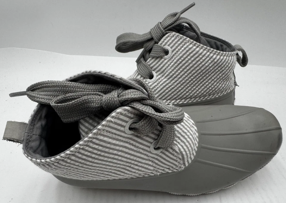 Sperry Saltwater Seersucker Women's Duck Boot Size 8.5 Gray White Striped 'Boot - Image 2 of 4