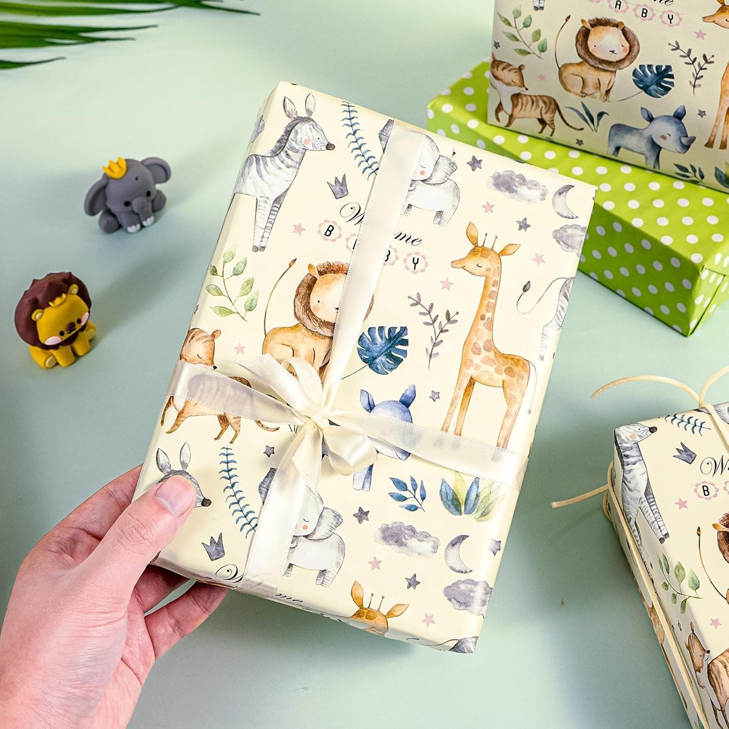 MAYPLUSS Jungle Animal Baby Shower Wrapping Paper Roll Safari Kids