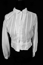 Antique French Edwardian White Cotton Blouse Size Small 38" Bust