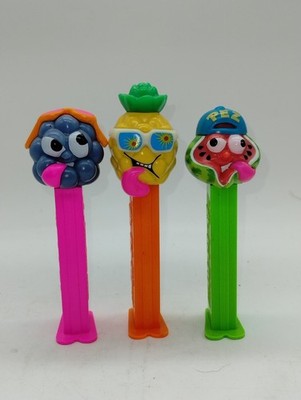 3 2002 PEZ Sourz sour fruit dispensers Blue Raspberry Watermelon Pineapple 