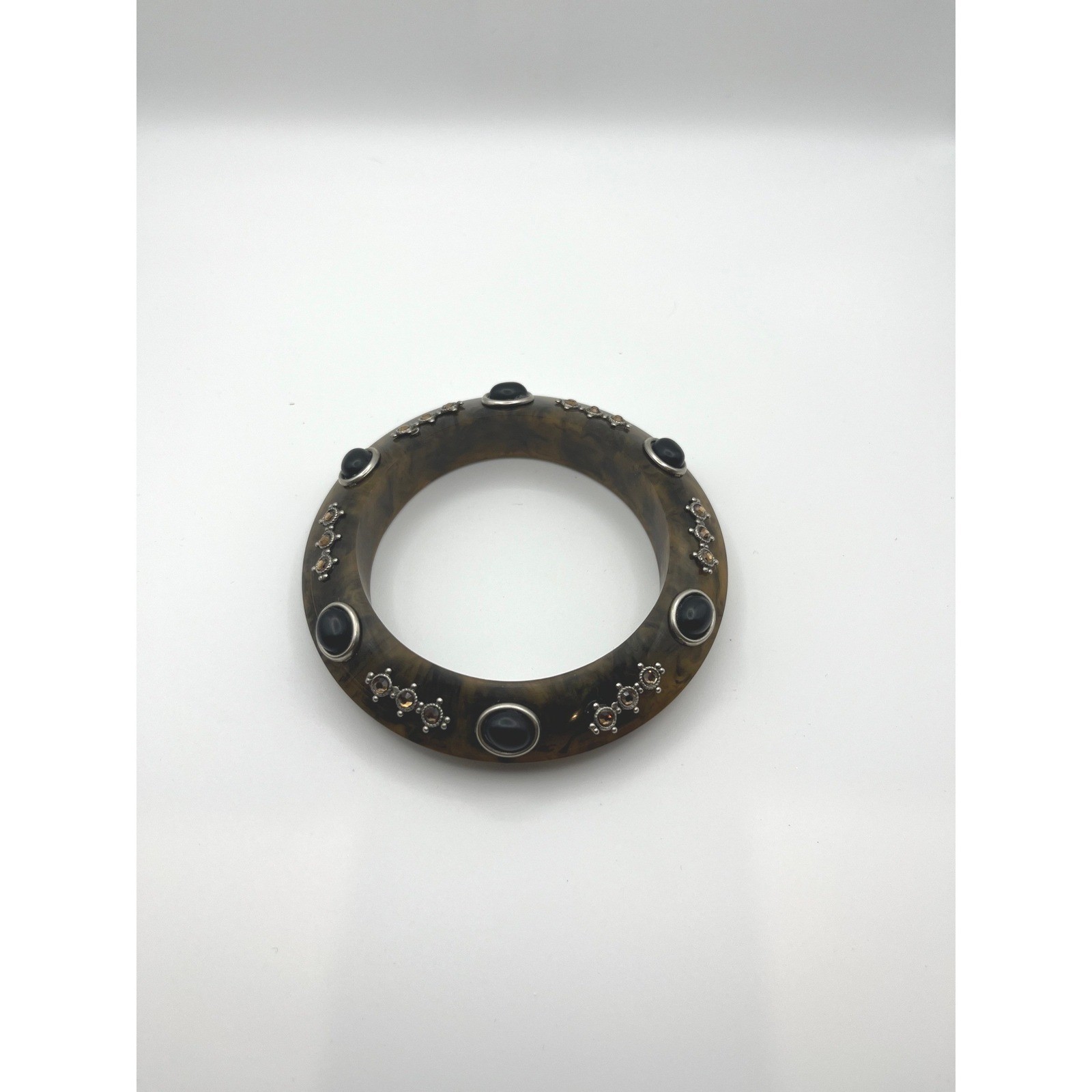 Unique Tortoise Shell Bangle Bracelet Black Stone… - image 1