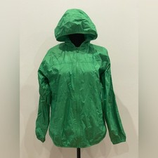 Lands End L 14-16 Green Full Zip Hooded Raincoat with Pockets