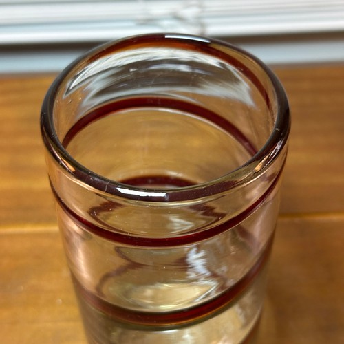 6 Bicchieri Bicchieri Vetro Riciclato Vortice Nastro Rosso Fienile Ceramica - Foto 2 di 6