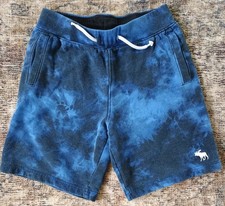 Abercrombie Fitch Kid's Sz 9-10 Blue  Black Tie Dye Fleece Shorts Cotton Blend
