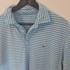 Vineyard Vines Performance Bradley Stripe Sankaty Polo Shirt Blue Green Size M