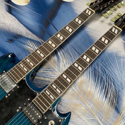 Blue Double Neck SG Electric Guitar12+6s Chrome Hardware Rosewood