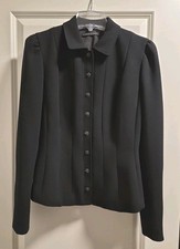 Elie Tahari Black Suit Jacket Detailed Snaps Puff Sleeve Sz 8